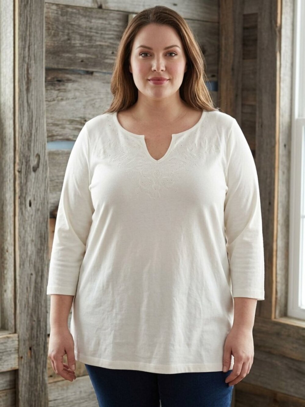 Addition Elle Plus size X V-neck, Embroidered Top